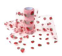 FSSTUD 1 Roll 9m Strawberry Tulle Ribbon Glitter Mesh Fabric Ribbon Decorative Fruit Craft Ribbon Tutu Skirt Sewing Ribbon Hair Bow Making Ribbon Gift Wrapping Ribbon