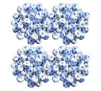 FSSTUD 100 Pcs 10mm White and Blue Ceramic Beads Round Ceramic Flower Beads Small Porcelain Beads Handmade Spacer Beads Chinese Floral Beads for Necklace