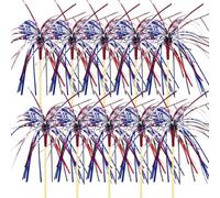 FSSTUD 100 Pcs 4th of July Cupcake Toothpicks Patriotic Cocktail Picks Glitter Firework Cake Toppers Independence Day Fruit Sticks Red White Blue Food Picks for Sandwich Appetizers