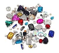 FSSTUD 100 Pcs Mixed Shape Sew on Rhinestones Flatback Claw Gemstones Flat Back Sewing Gems Glass Crystal Stones Sparkly Diamond Embellishments with Silver Metal Base and Hole Multi Color