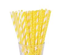 FSSTUD 100 Pcs Yellow Paper Drinking Straws Wedding Party Juice Straws Biodegradable Smoothies Straws Bridal Shower Decor Straws Lemonade Party Straws