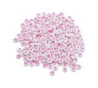 FSSTUD 1000 Pcs 4 x 7mm Acrylic Alphabet Beads Flat Colorful Letter Beads Small Round Beads Cute Fun Beads Craft Spacer Beads for Bracelet Necklace Jewelry Making White Beads Pink Letter 4 x 7 mm