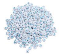FSSTUD 1000 Pcs 4 x 7mm Acrylic Alphabet Beads Flat Colorful Letter Beads Small Round Beads Cute Fun Beads Craft Spacer Beads for Bracelet Necklace Jewelry Making White Beads Blue Letter 4 x 7 mm