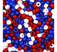 FSSTUD 1000 Pcs 6 x 8mm Red White Blue Beads Plastic Pony Beads Independence Memorial Day Beads Jewelry Making Barrel Beads Patriotic Crafting Beads