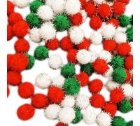 FSSTUD 1000 Pcs Mini Christmas Pom Poms Small Glitter Pom Pom Balls Xmas Fluffy Pom Poms Red Green White Pom Poms Sparkly Craft Pom Poms Little Fuzzy Pom Poms for DIY Decorations