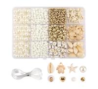 FSSTUD 1042 Pcs Beach Bracelet Making Kit Sea Turtle and Starfish Beads Conch Shell Beads Golden Round Letter Bead White Pearl Spacer Bead with Storage Box and 10 m Elastic Crystal String