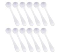 FSSTUD 12 Pcs 4ml Plastic Measuring Spoons Small Protein Powder Spoon White Spice Seasoning Scoop Small Loose Tea Teaspoons Long Handle Coffee Sugar Scoops for Cooking Baking