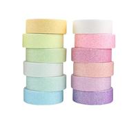 FSSTUD 12 Rolls 15mm x 2m Thin Glitter Washi Tape Set Pastel Colored Adhesive Masking Tape Cute Colorful Scrapbook Tapes Sparkly Decorative Tapes for Craft Gift Wrapping