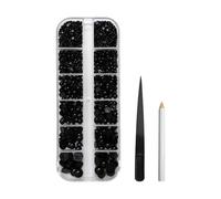 FSSTUD 1200 Pcs Black Resin Half Round Pearls Nail Art Pearl Beads Small Eye Makeup Pearls Jewels Flat Back Face Body Gems Flatback Craft Beads with Tweezers and Picker Pencil
