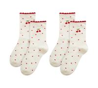 FSSTUD 2 Pairs Cute Fruit Crew Socks Mid Calf Socks Aesthetic Breathable Ankle Socks Kawaii Elastic Cotton Socks for Women Ladies Cherry