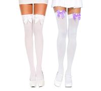 FSSTUD 2 Pairs Thigh High Bow Stockings Over The Knee Bow Socks Cute Knee High Nylon Socks Womens Cosplay Stockings White Purple