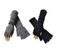 FSSTUD 2 Pairs Winter Fingerless Gloves Mittens Elbow Length Arm Warmer for Men Women