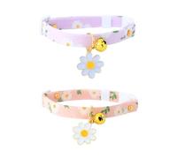 FSSTUD 2 Pcs Daisy Flower Cat Collars Adjustable Kitten Safety Collars Quick Release Pet Collar Breakaway Small Puppy Collars with Bells Pink Purple