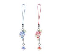 FSSTUD 2 Pcs Lotus Flower Phone Strap Floral Cellphone Charms Cute Beaded Phone Pendants Decorative Camera Chains Aesthetic Bag Keychain Charm Kawaii Key Chain String for Women Blue Red