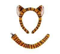 FSSTUD 2 Pcs Plush Tiger Costume Accessories Fancy Tiger Ears Headband and Tail Animal Cosplay Hairband Cute Long Animal Tail Dress up Animals Ears Halloween Tigers Accessories for Men Women