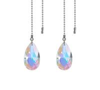 FSSTUD 2 Pcs Rainbow Water Drop Ceiling Fan Pull Chain Glass Crystal Light Pull Chain Pendants Beaded Ball Light Pulls Lamp Pull Cord Extender with Connector