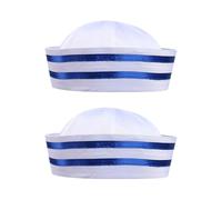 FSSTUD 2 Pcs White and Blue Stripes Sailor Hat Nautical Theme Party Hats Halloween Yacht Captain Caps Classic Ship Cap for Adults