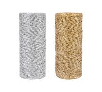 FSSTUD 2 Rolls 100 m x 1 mm Thin Metallic Twine String Gift Wrapping Thread Glitter Present Tag Strings Christmas Ornament Hanging Thread Jewelry Making Craft Cord Rope Golden and Silver