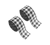 FSSTUD 2 Rolls Wired Edge Buffalo Plaid Ribbon White Black Check Ribbon Christmas Xmas Tree Ribbon Wreath Making Ribbon Holiday Festival Ribbon for Party Decoration