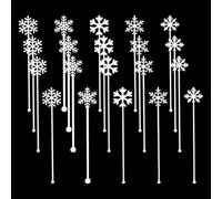 FSSTUD 20 Pcs 15 cm Acrylic Snowflake Coffee Stirrers Christmas Drink Swizzle Sticks Reusable Cocktail Stirrers Cute Beverage Stirrer Sticks Plastic Holiday Stir Stick for Xmas Party