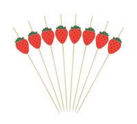FSSTUD 200 Pcs 12 cm Strawberry Cocktail Picks Cute Long Fruit Toothpicks Fun Appetizer Skewers Fancy Food Picks Wooden Drink Sticks Decorative Skewer Sticks for Birthday Wedding