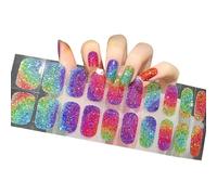 FSSTUD 22 Pcs Glitter Full Nail Wraps Shiny Gel Nail Stickers Semi Cured Nail Strips Shine Fake Nails Self Adhesive Gel Nails Salon Fingernail Wraps Nail Polish Decals Rainbow