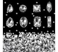 FSSTUD 240 Pcs Mixed Shape Sew on Rhinestones Flatback Glass Crystal Gems Metal Back Diamonds Bling Sewing Gemstones Glitter Crystal Embellishments Sparkly DIY Clothing Accessories for Shoes Costumes