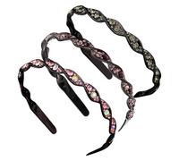 FSSTUD 3 Pcs Plastic Rhinestone Headbands Crystal Bead Hairband Tooth Comb Headband Non Slip Teeth Hair Band Skinny Fashion Headband for Women Girls Gray Purple Pink