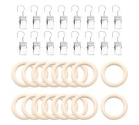 FSSTUD 30 Sets Small Wooden Rings with Clips Metal Curtain Clip Hooks Baby Headband Organizer Clips Wood Drapery Rings Hair Bow Hangers Nursery Hanging Organizers
