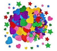 FSSTUD 300 Pcs Glitter Foam Heart Star Sticker Self Adhesive Foam Decals Colorful Valentine's Day Stickers Decorative Envelope Seal Stickers Sticky Scrapbook Decorations Hearts for Greeting Card