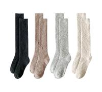 FSSTUD 4 Pairs Fluffy Knee High Socks Long Warm Cozy Socks Winter Thermal Over the Knee Sock Thick Soft Fuzzy Sock for Daily Life