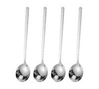 FSSTUD 4 Pcs 19.7cm Stainless Steel Dinner Spoons Long Handle Korean Soup Spoons Large Eating Tablespoons Hammered Metal Silverware Dishwasher Safe Cutlery for Home Restaurant