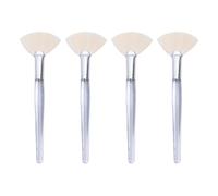 FSSTUD 4 Pcs Fluffy Facial Mask Fan Brush White Soft Skincare Brushes Mud Makeup Applicator Brushes Face Highlighting Brush Esthetician Cosmetic Tools with Clear Handle for Women Girls Large 18.5cm
