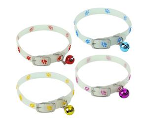 FSSTUD 4 Pcs Glow In The Dark Cat Collars Waterproof Reflective Puppy Collars Adjustable Silicone Kitten Collars Night Glow Small Dog Collars Anti Lost Pet Collars with Bells