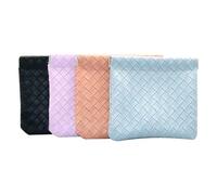 FSSTUD 4 Pcs Mini Faux Leather Cosmetic Bag Small PU Leather Weave Makeup Bag Self Closing Bag Squeeze Top Purse Pouch Pocket Jewelry Storage Pouch Portable Coin Lipstick Pouch B