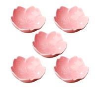 FSSTUD 5 Pcs Small Cherry Blossom Dishes Flower Shaped Ceramic Plates Soy Sauce Dipping Bowls Floral Serving Dishes Cute Seasoning Dishes Decorative Dessert Bowls for Kitchen Home Pink