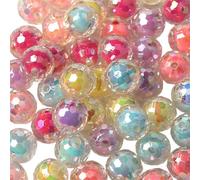FSSTUD 50 Pcs 16mm AB Color Acrylic Faceted Beads Colorful Round Bubble Beads Glitter Charm Beads Shiny Plastic Spacer Beads Large Pastel Loose Beads for Pen Jewelry Making