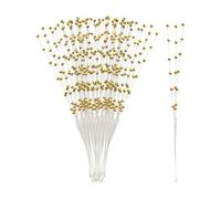 FSSTUD 50 Pcs 21 cm Pearl Flower Stems Beaded Pearl Sticks Bead Floral Bouquets Wedding Floral Arrangements Picks Plastic Flower Spray Picks for Christmas Decoration Golden