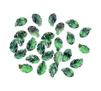 FSSTUD 50 Pcs 28 x 17 mm Glass Green Leaf Beads Leaves Jewelry Making Bead Plant Charms Pendants Crystal Leaf Spacer Beads Decorative Dangle Bead with Golden Sprinkles for Earrings Necklaces