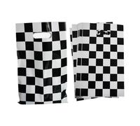 FSSTUD 50 Pcs Plastic Race Car Party Bag Black White Checkered Gift Bag Racing Car Birthday Goodie Bags Soccer Treat Candy Bags Racecar Party Favor Bags for Kid Birthday