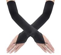 FSSTUD 50cm Long Satin Fingerless Gloves Elbow Length Gloves Opera Evening Party Gloves Dress up Costume Gloves with Loop Strap Black