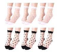 FSSTUD 6 Pairs Women's Transparent Ankle Socks, Heart Embroidered, Ruffle Ankle High Stockings, Mesh Sheer Socks, Breathable, 3 Pairs Each in Ivory and Black, Size 21cm Bottom Length, 16cm Tube Height