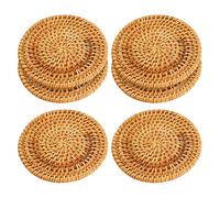 FSSTUD 6 Pcs 10cm Braided Rattan Drink Coasters Farmhouse Tabletop Protection Coaster Non Slip Cup Mats Round Woven Trivet Boho Wicker Coaster Decorative Hot Drinking Coasters for Living Room