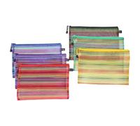 FSSTUD 6 Pcs A4 Zipper Mesh Pouches Wallets Small Striped Document Pouch Travel File Storage Bags Cases Colorful Puzzle Organizing Bag Office Supplies Organizer Pouch for Home School
