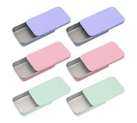 FSSTUD 6 Pcs Metal Slide Top Tin Containers Rectangular Tin Storage Boxes Tiny Rectangle Storage Boxes Empty Solid Perfume Containers Small Tinplate Box for Candies Jewelry Pink Green Purple