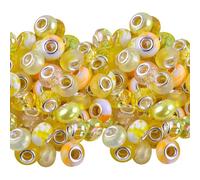 FSSTUD 60 Pcs 15mm Large Hole Glass Beads Assorted European Craft Beads Pen Bead Charms Big Hole Spacer Beads Bracelet Making Beads Loose Decorative Beads for Decoration Yellow