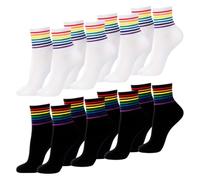 FSSTUD 8 Pairs Rainbow Striped Athletic Socks Soft Pride Sport Socks Classic Over Ankle Socks Colorful Breathable Cotton Socks