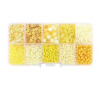 FSSTUD 80G Glass Seed Beads and Loose Sequins Kit Jewelry Making Tube Beads Small Bugle Beads Mini Round Beads Assorted Craft Beads with Storage Box Yellow