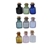 FSSTUD 9 Pcs Mini Colored Glass Bottles Small Glass Sample Jars Tiny Wishing Bottles Empty Jar Decor Little Colored Decorative Bottle with Cork Stoppers for DIY Crafts