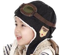 FSSTUD Baby Kids Winter Warm Hat Boy Warmer Earflap Hat Pilot Aviator Cap with Goggles Pattern Black